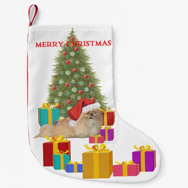 Pekingeser jul liten julstrumpa (Framsidan)