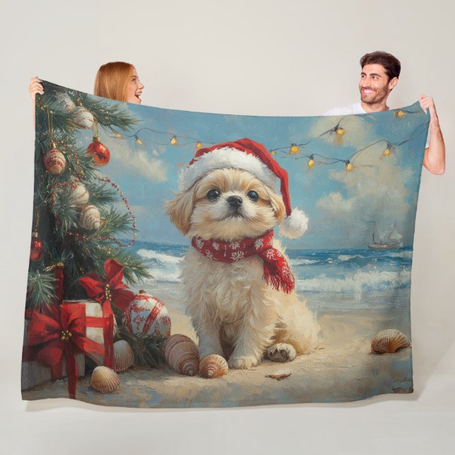 Pekingeser Jul Strand Vintage Fleecefilt (På plats)