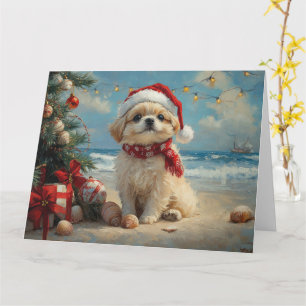 Pekingeser Jul Strand Vintage Kort