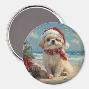 Pekingeser Jul Strand Vintage Magnet