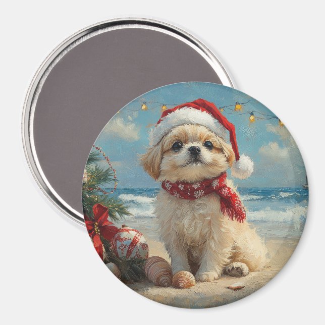 Pekingeser Jul Strand Vintage Magnet (Front/Back)