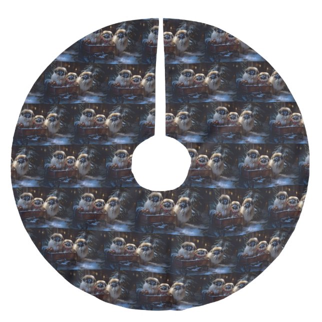 Pekingeser Julfirande Säsong Julgransmatta Borstad Polyester (Framsidan)
