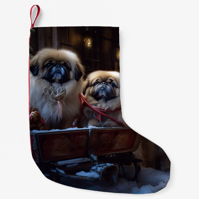 Pekingeser Julfirande Säsong Liten Julstrumpa (Framsidan)