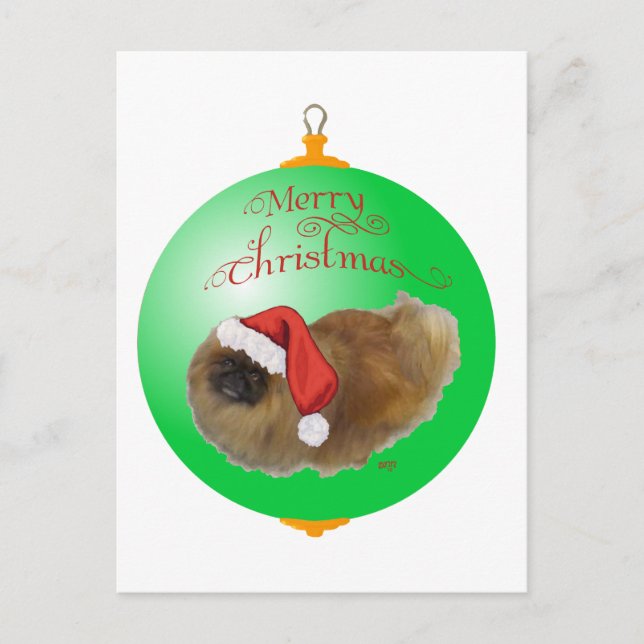 Pekingeser julgranskukke helg vykort (Framsida)