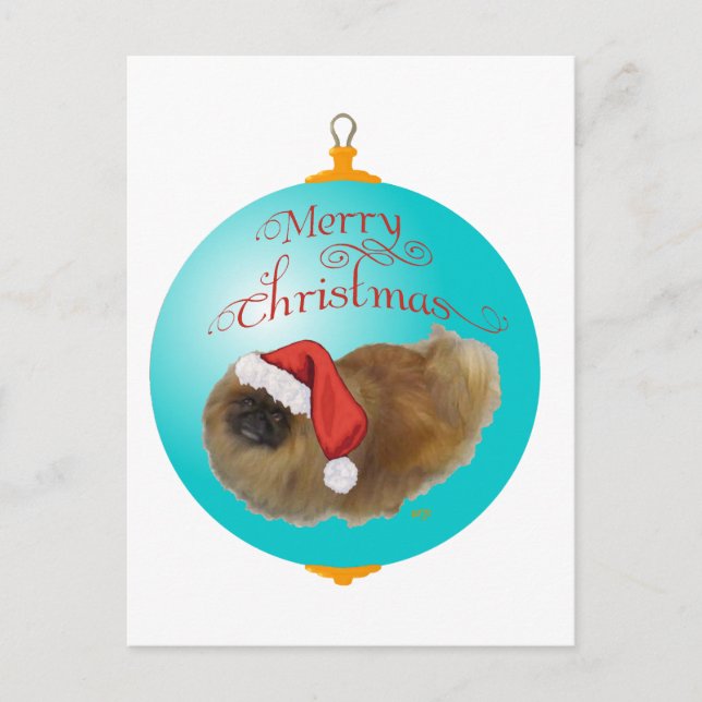 Pekingeser julgranskukke helg vykort (Framsida)