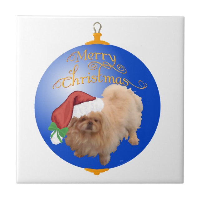Pekingeser julgranskukke kakelplatta (Framsidan)