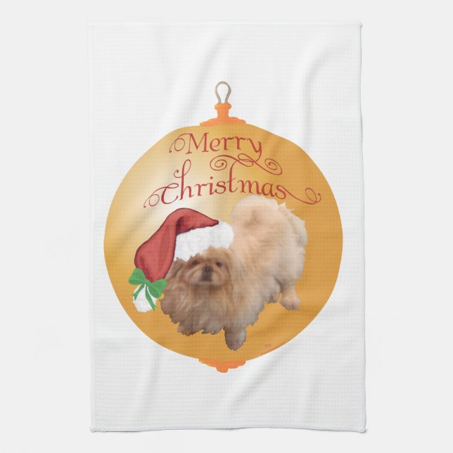 Pekingeser julgranskukke kökshandduk (Vertikal)