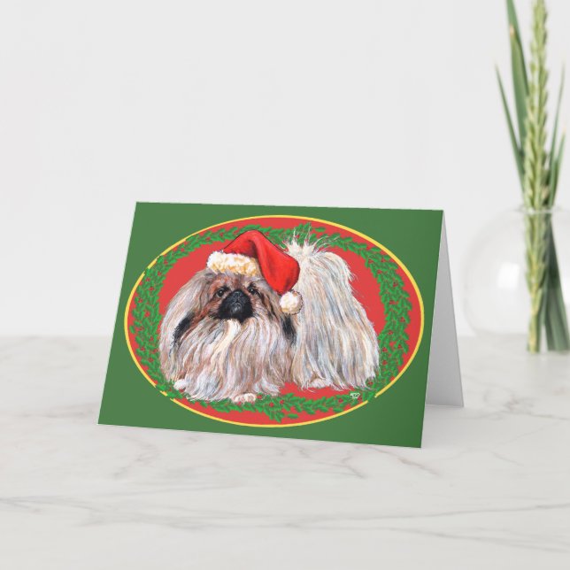 Pekingeser Julhälsningskort Helgkort (Framsida)