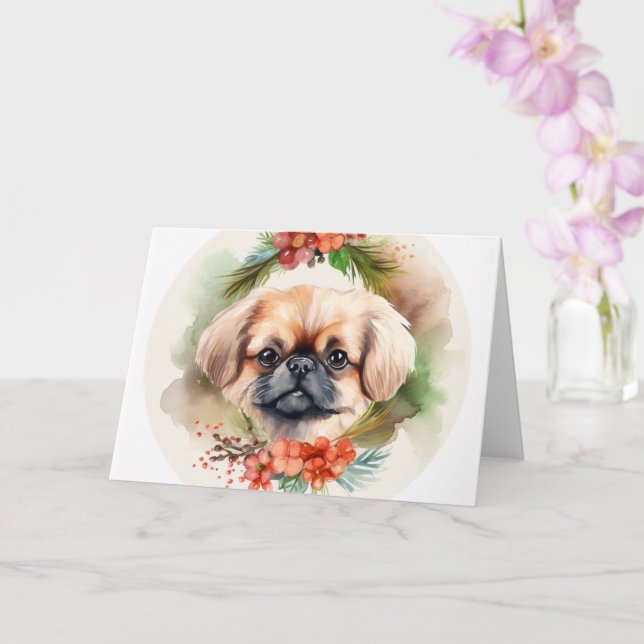 Pekingeser Julkrans Festlig Valp Kort (Orkide)