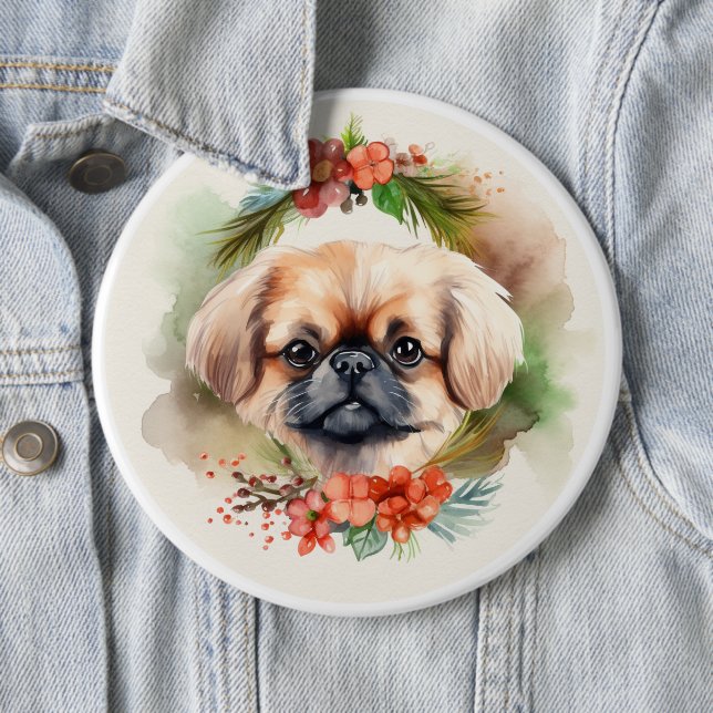 Pekingeser Julkrans Festliga Valp Knapp (In Situ)