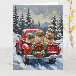 Pekingeser jultomte Röd lastbil Holiday Kort