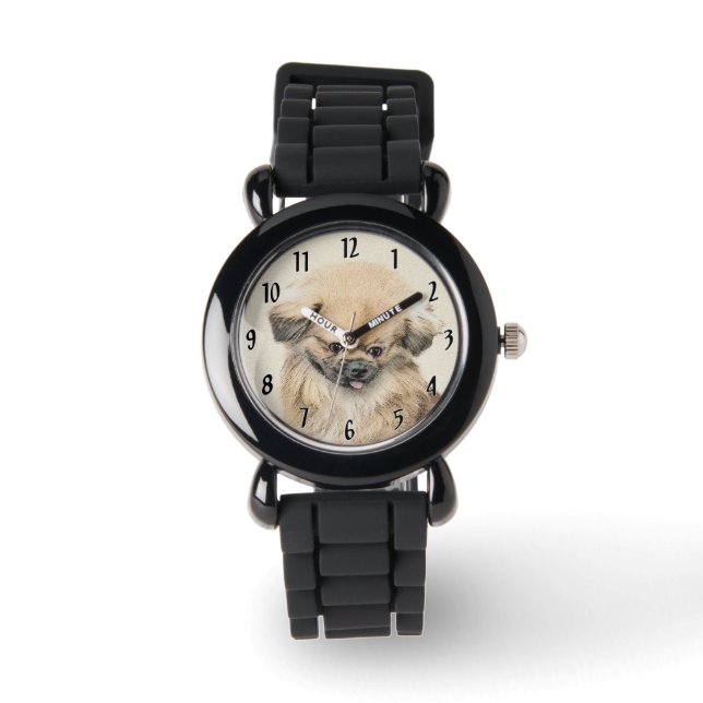 Pekingeser Måleri - Sött Original Hund Konst Armbandsur (Framsida)