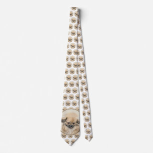Pekingeser Måleri - Sött Original Hund Konst Slips