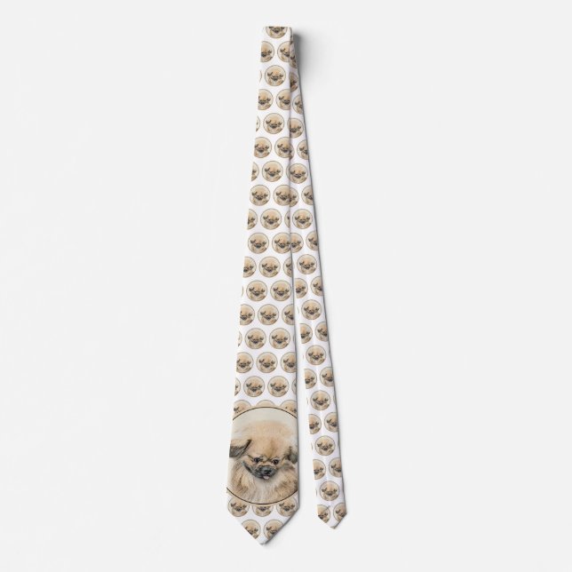 Pekingeser Måleri - Sött Original Hund Konst Slips (Framsida)