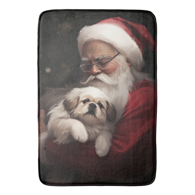 Pekingeser med Tomte Festiv Jul Badrumsmatta (Framsidan (Vertikal))