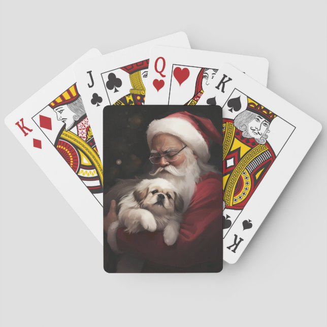 Pekingeser med tomte festlig jul casinokort (Baksidan)