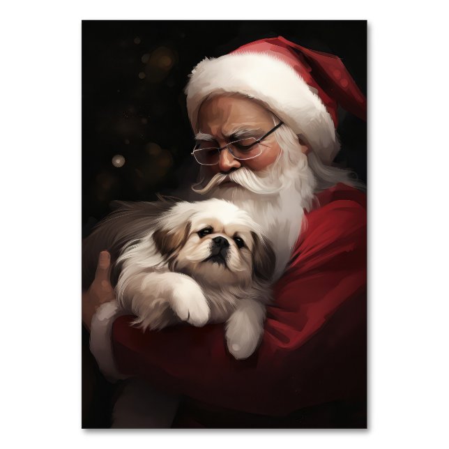 Pekingeser Med Tomte Julfirande Jul Bordsnummer (Framsidan)
