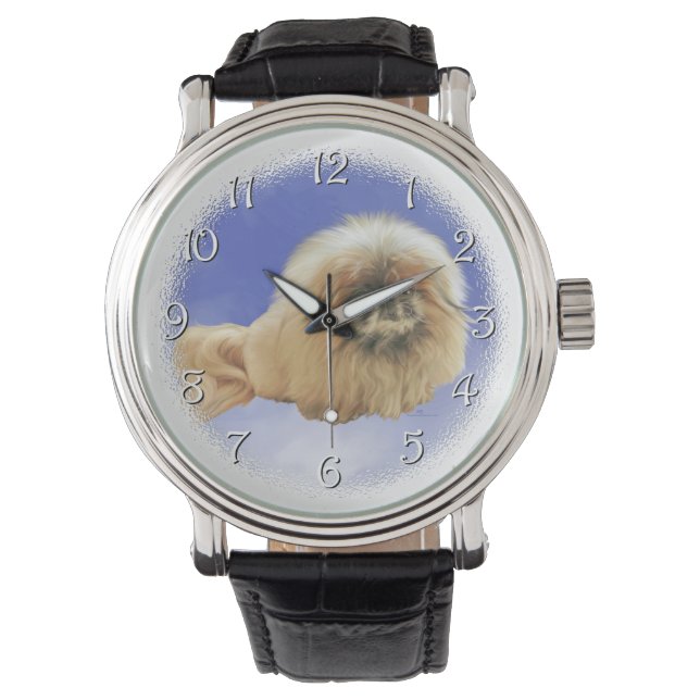 Pekingeser på blå armbandsur (Framsida)