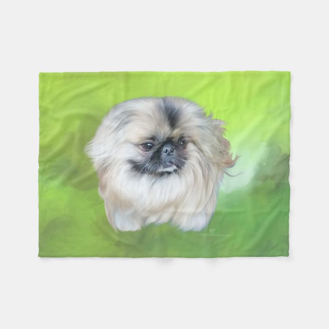 Pekingeser på grönt fleecefilt (Framsidan (Horisontell))