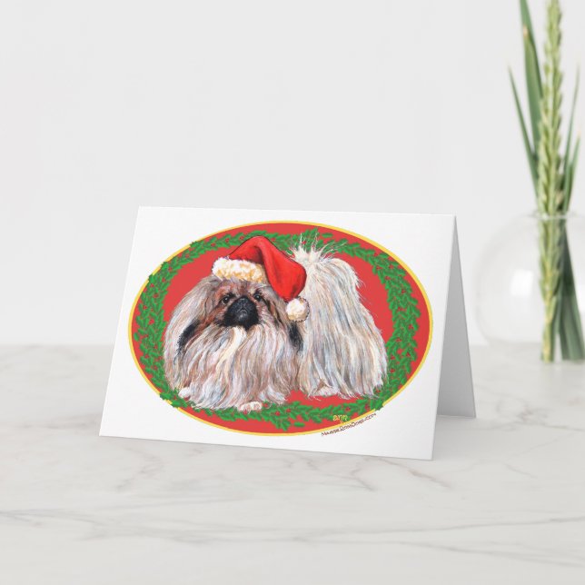 Pekingeser på vintern helgkort (Framsida)
