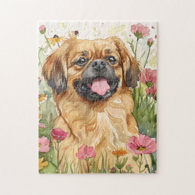 Pekingeser Pussel – Akvarell Hund Konst (Vertikal)