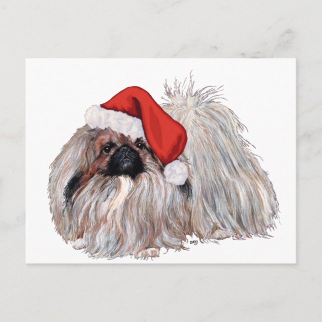 Pekingeser runt jul helg vykort (Framsida)