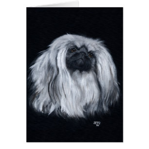 Pekingeser Svart & Vit Hälsningskort