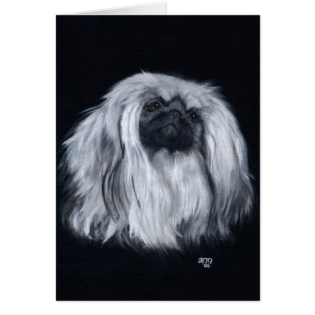 Pekingeser Svart & Vit Hälsningskort (Framsidan)