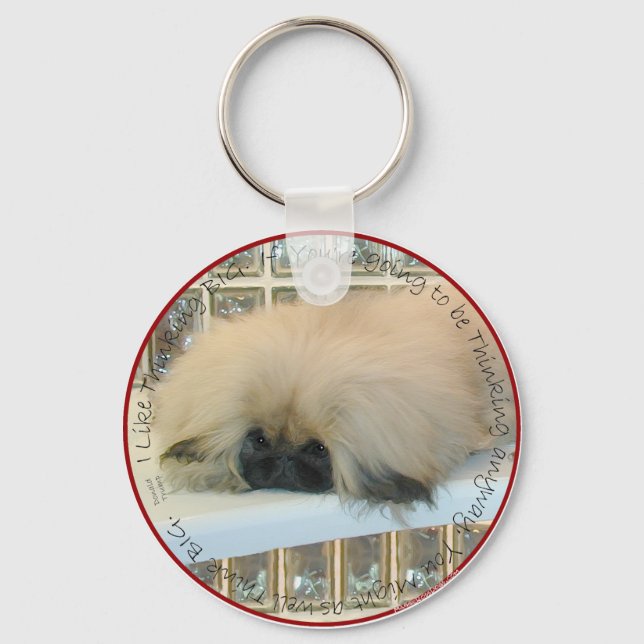 Pekingeser Tänker Stort Nyckelring (Framsida)