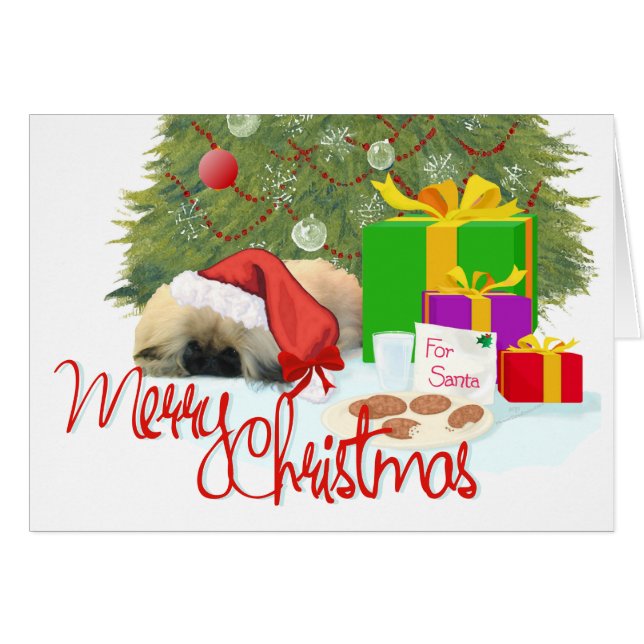 Pekingeser Valp 1:a julen Hälsningskort (Framsidan Horizontal)