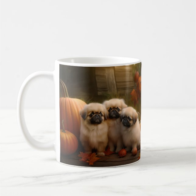 Pekingeser Valp Autumn Delight Pumpkin Kaffemugg (Vänster)