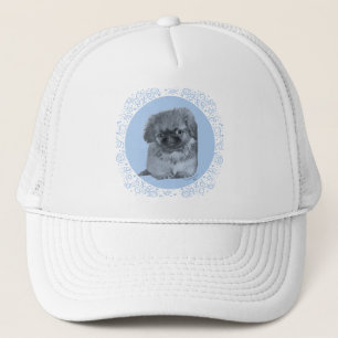 Pekingeser-valp blå truckerkeps
