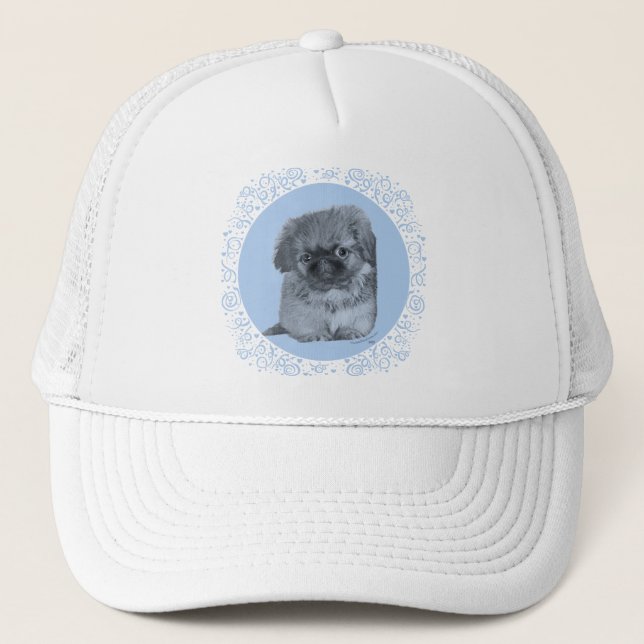 Pekingeser-valp blå truckerkeps (Framsida)