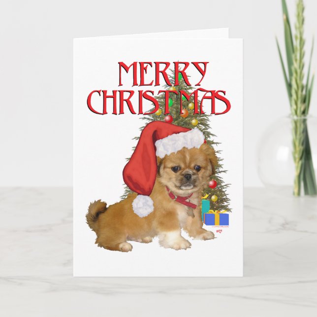 Pekingeser Valp Jul Helgkort (Framsida)