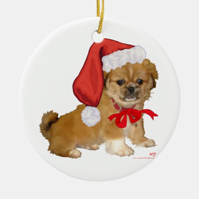 Pekingeser Valp Jul Julgransprydnad Keramik (Framsidan)