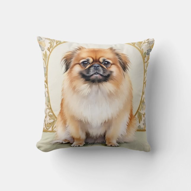 Pekingeser Vattenfärg Utförlig Klassisk Konst Kudde (Framsida)