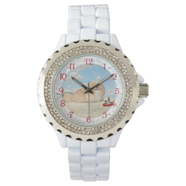 Pekingeser vid havet armbandsur (Framsida)