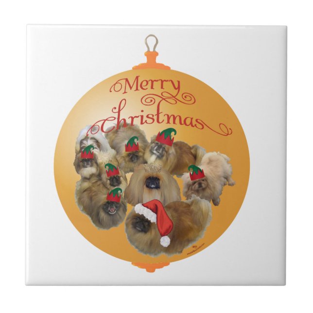 Pekingesergrupp Ornament Kakelplatta (Framsidan)