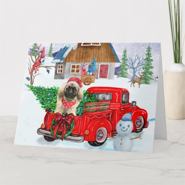 Pekingeserhund i jul leveransbil snö kort (Framsida)