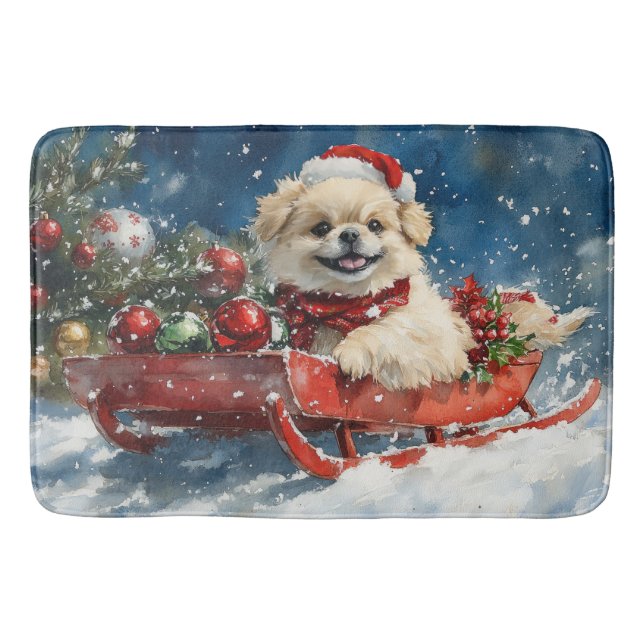 Pekingeserhund i släde Låt det snöa jul Badrumsmatta (Framsidan)
