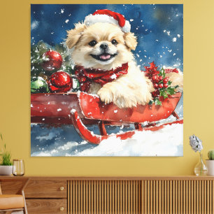 Pekingeserhund i släde Låt det snöa jul Canvastryck