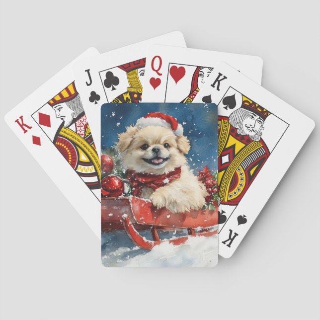 Pekingeserhund i släde Låt det snöa jul Casinokort (Baksidan)