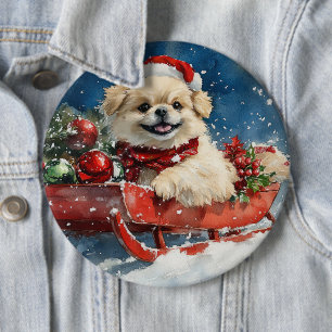 Pekingeserhund i släde Låt det snöa jul Knapp
