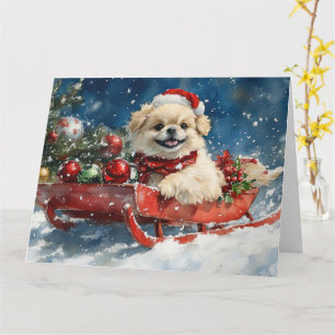Pekingeserhund i släde Låt det snöa jul Kort