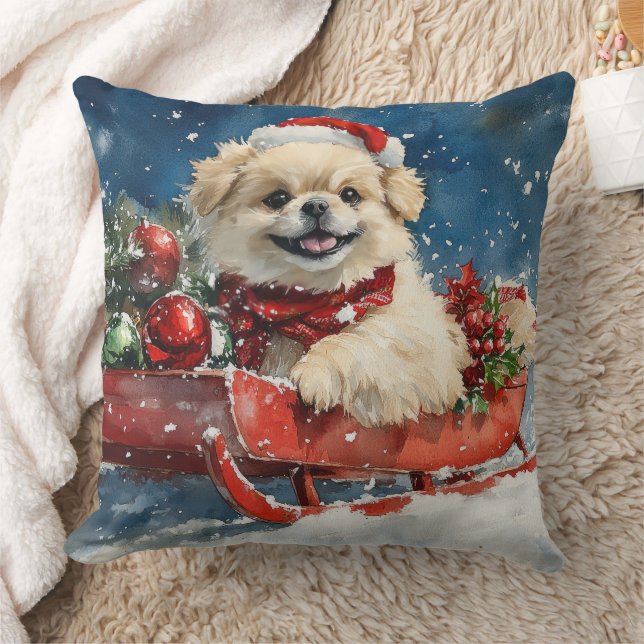 Pekingeserhund i släde Låt det snöa jul Kudde (Filt)