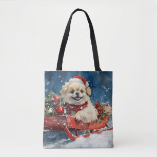 Pekingeserhund i släde Låt det snöa jul Tygkasse
