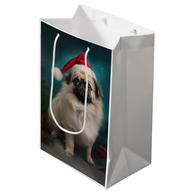 Pekingeserhund i snö jul (Framsidan Vinklad)