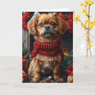 Pekingeserhund med julklappar Kaminen Kort