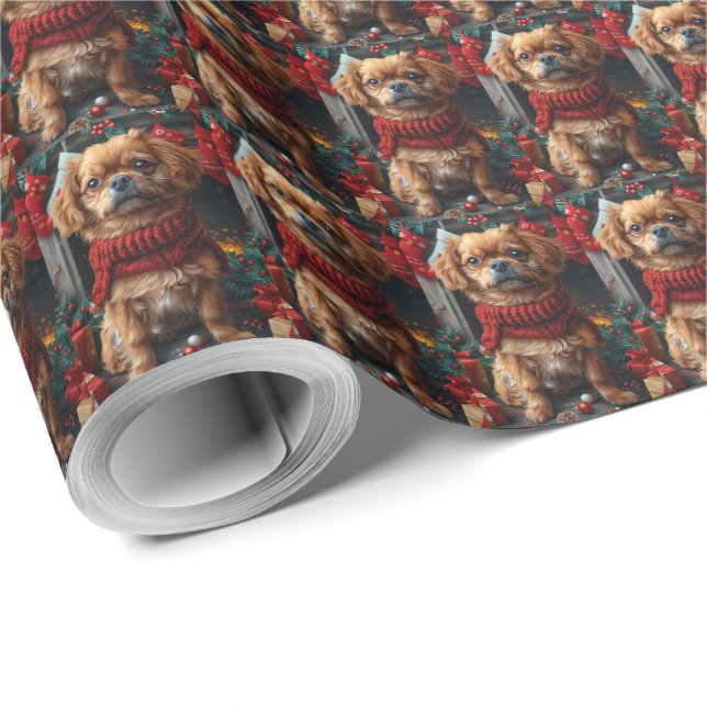Pekingeserhund med julklappar Kaminen Presentpapper (Rulle Hörn)