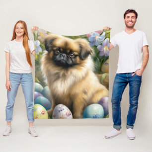 Pekingeserhund med påskägg Semester  Fleecefilt